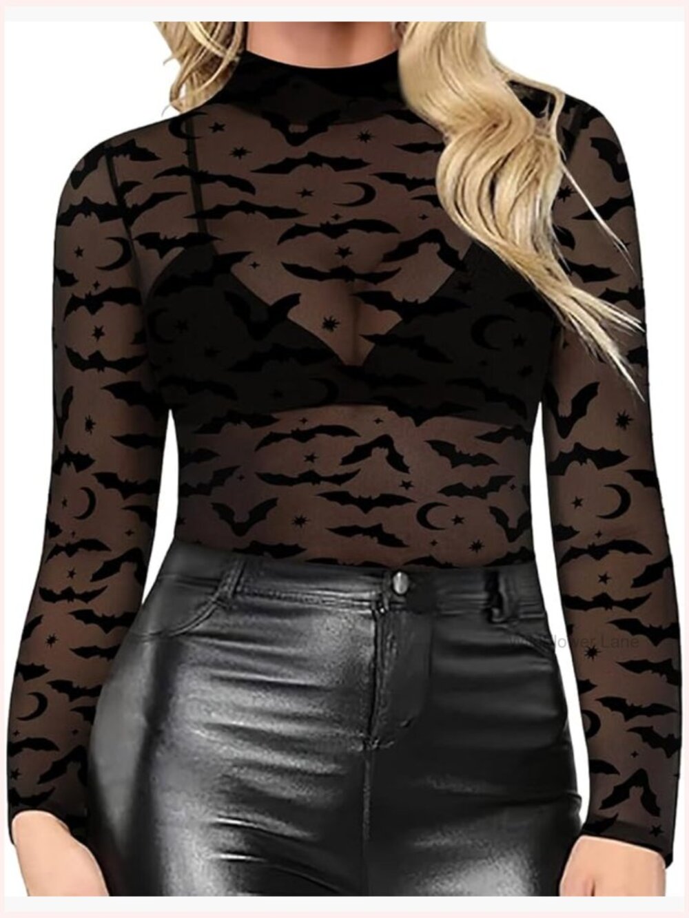 Plus Size Sheer Mesh Top Long Sleeve Mock Neck Stretchy Clubwear Tops